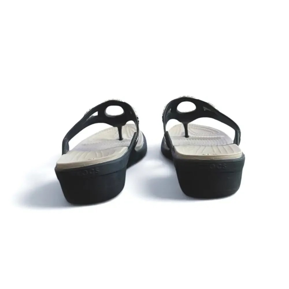 Crocs Women's Sanrah Diamante Navy Wedge Flip Sandals Studded Accent Size 11 - Picture 5 of 10